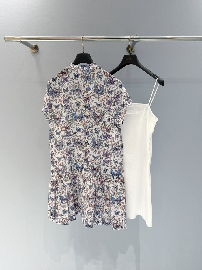 NIGO Dior Women's Summer Butterfly Floral Print Single Breasted Button Down Shirt Dress Dresses #nigo76996
