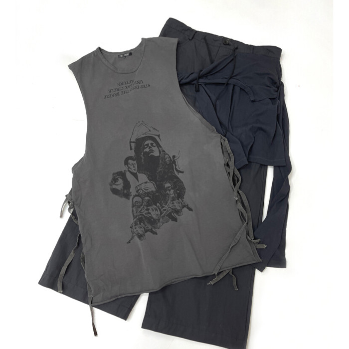 NIGO Raf Simons Men's Women's Spring Summer Religious Printed Washed Aged Tied Sleeveless Vest High Street Trend Sleeveless T-Shirt Ngvp #nigo1654