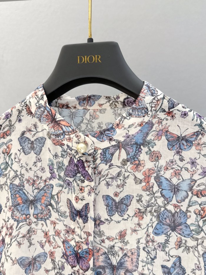 NIGO Dior Women's Summer Butterfly Floral Print Single Breasted Button Down Shirt Dress Dresses #nigo76996