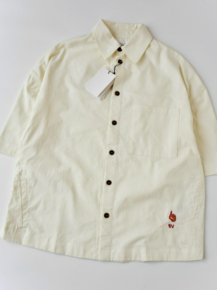 NIGO Bottega Veneta Men's Summer Solid Color Embroidered Matchstick Print Single Button Short Sleeve Shirt #nigo77111