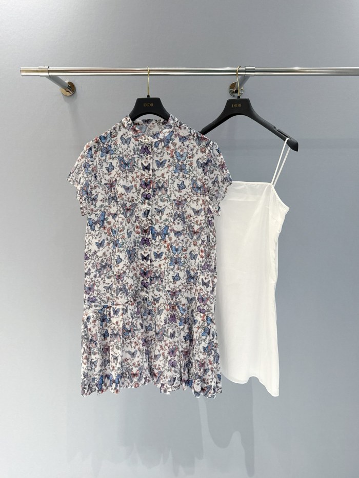 NIGO Dior Women's Summer Butterfly Floral Print Single Breasted Button Down Shirt Dress Dresses #nigo76996