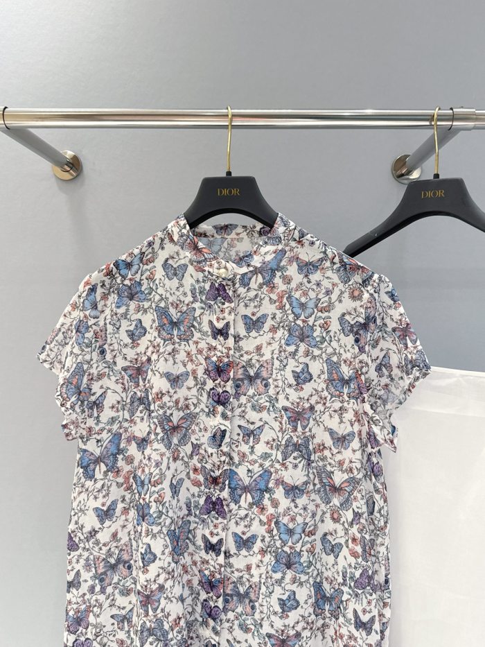 NIGO Dior Women's Summer Butterfly Floral Print Single Breasted Button Down Shirt Dress Dresses #nigo76996