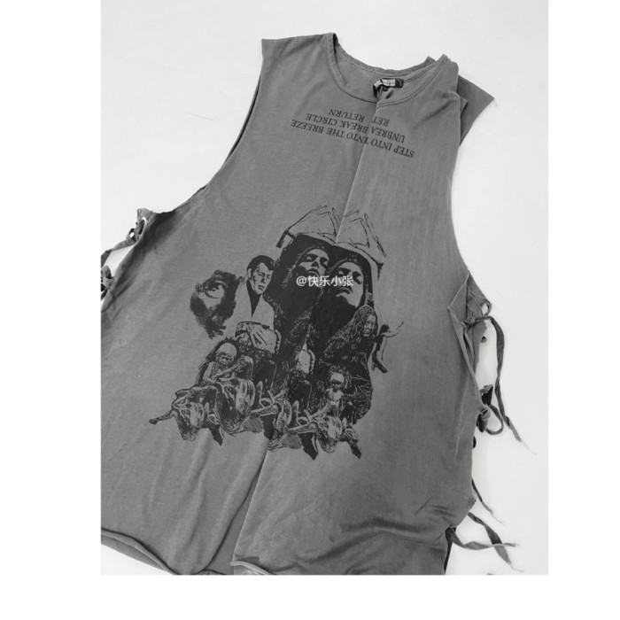 NIGO Raf Simons Men's Women's Spring Summer Religious Printed Washed Aged Tied Sleeveless Vest High Street Trend Sleeveless T-Shirt Ngvp #nigo1654