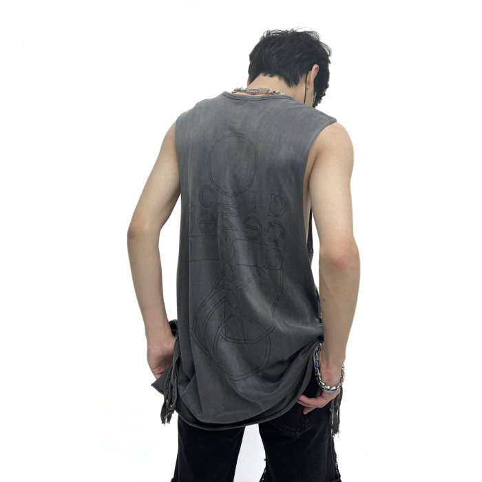 NIGO Raf Simons Men's Women's Spring Summer Religious Printed Washed Aged Tied Sleeveless Vest High Street Trend Sleeveless T-Shirt Ngvp #nigo1654