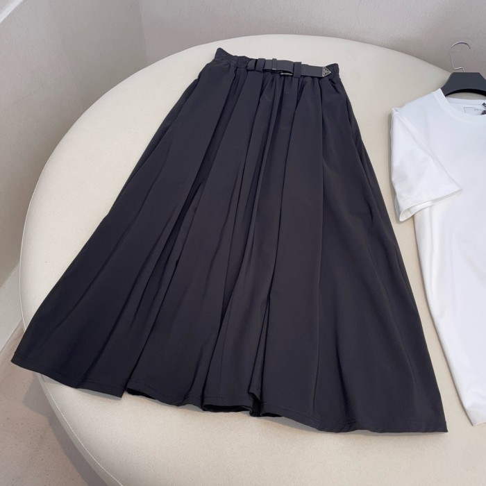 NIGO Prada Women's Spring/Summer Solid Colour Leather Belt Nylon Casual Skirt #nigo77121