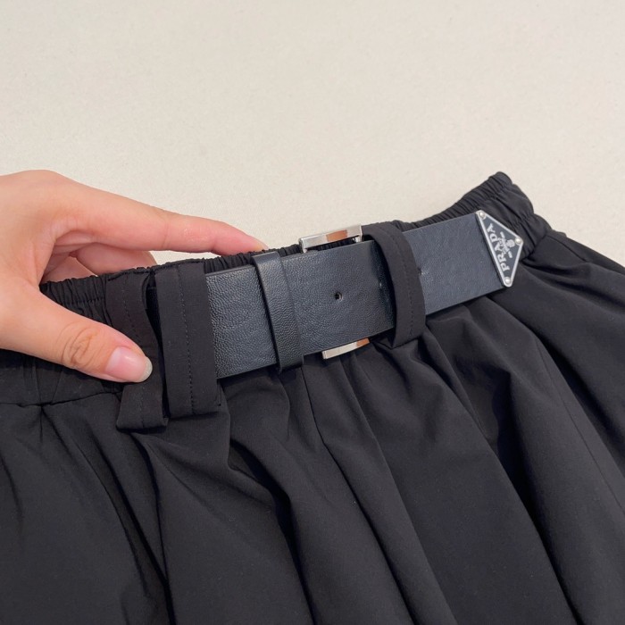 NIGO Prada Women's Spring/Summer Solid Colour Leather Belt Nylon Casual Skirt #nigo77121