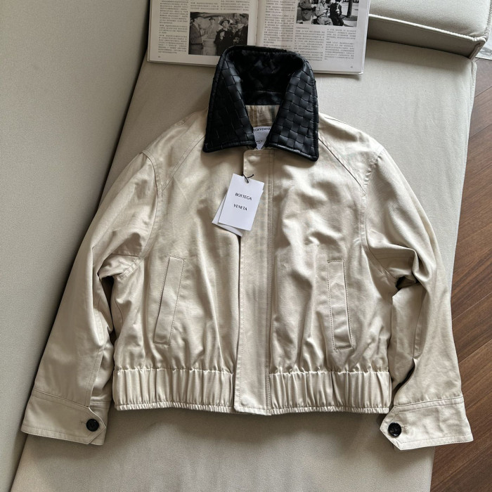 NIGO Bottega Veneta Men's Spring/Autumn Contrasting Collar Zipper Long Sleeve Leather Jacket #nigo77115