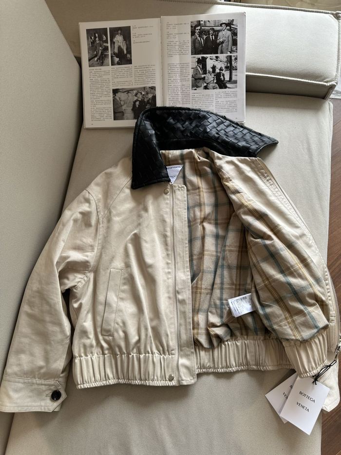 NIGO Bottega Veneta Men's Spring/Autumn Contrasting Collar Zipper Long Sleeve Leather Jacket #nigo77115