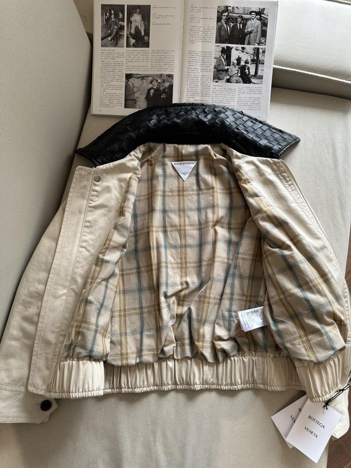 NIGO Bottega Veneta Men's Spring/Autumn Contrasting Collar Zipper Long Sleeve Leather Jacket #nigo77115