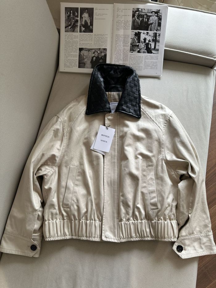 NIGO Bottega Veneta Men's Spring/Autumn Contrasting Collar Zipper Long Sleeve Leather Jacket #nigo77115