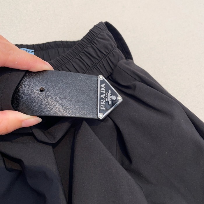 NIGO Prada Women's Spring/Summer Solid Colour Leather Belt Nylon Casual Skirt #nigo77121