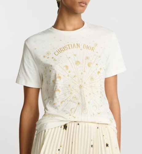 NIGO Dior Women's Summer Gold Thread Embroidery Printed Solid Color Round Neck Cotton Short Sleeve T-Shirt #nigo77141