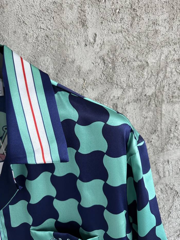 NIGO Casablanca Men's Summer Geometric Pattern Printed Single-Breasted Short-Sleeved Shirt and Casual Drawstring Shorts Set #nigo77127