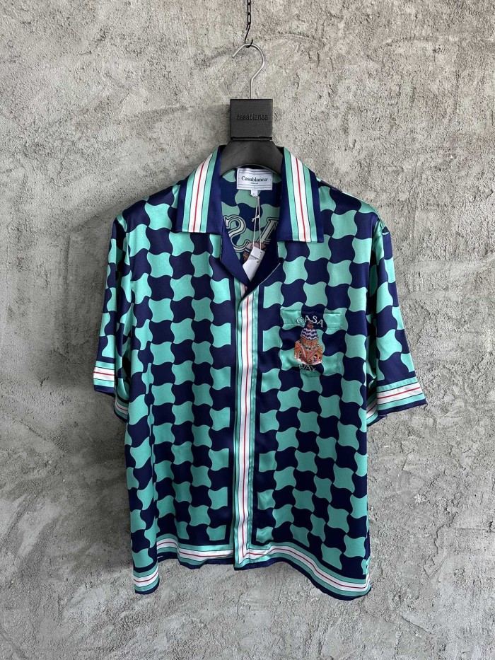 NIGO Casablanca Men's Summer Geometric Pattern Printed Single-Breasted Short-Sleeved Shirt and Casual Drawstring Shorts Set #nigo77127
