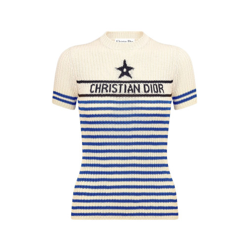 NIGO DIOR Women's Summer Striped Appliquéd Letters Knit Round Neck Short Sleeve T-shirt #nigo77133