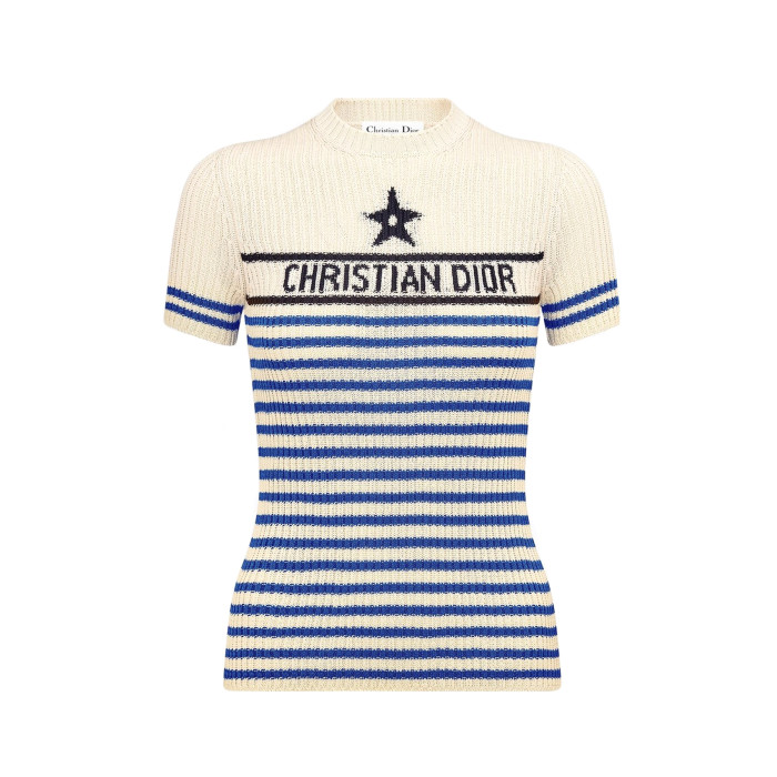 NIGO DIOR Women's Summer Striped Appliquéd Letters Knit Round Neck Short Sleeve T-shirt #nigo77133