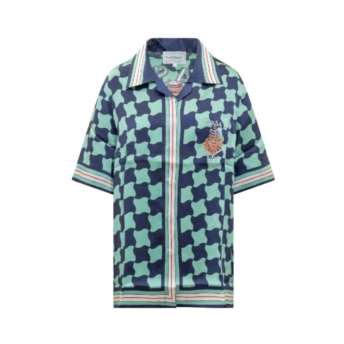 NIGO Casablanca Men's Summer Geometric Pattern Printed Single-Breasted Short-Sleeved Shirt and Casual Drawstring Shorts Set #nigo77127