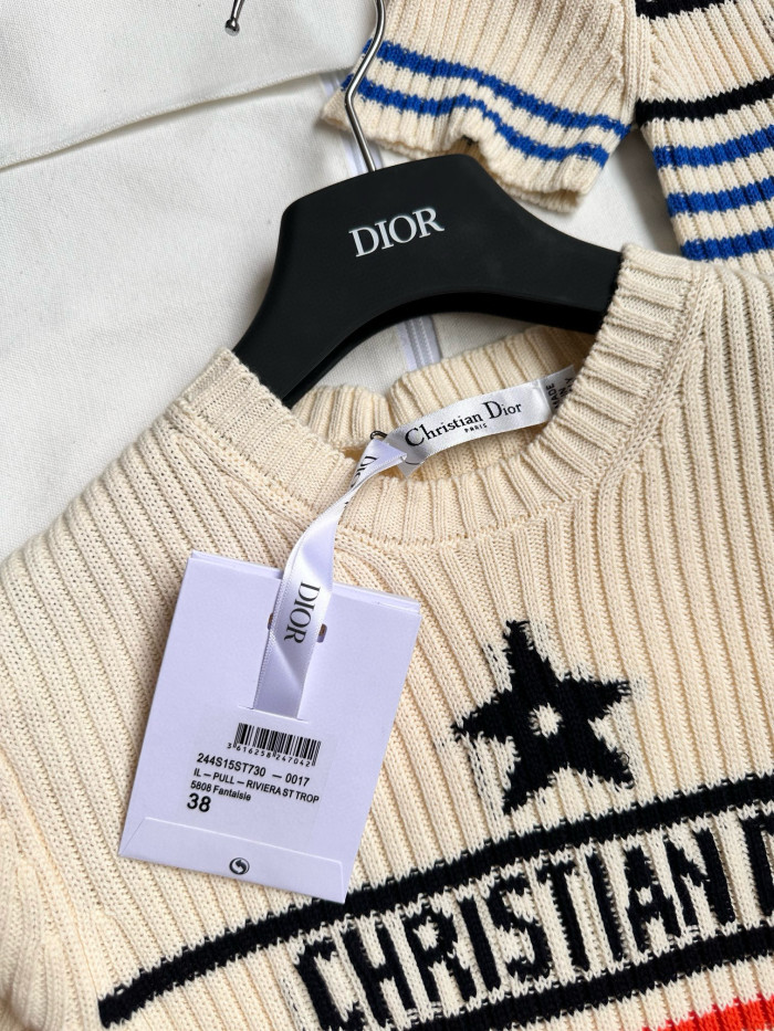 NIGO DIOR Women's Summer Striped Appliquéd Letters Knit Round Neck Short Sleeve T-shirt #nigo77133