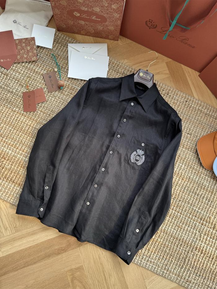 NIGO Dolce & Gabbana Men's Spring/Summer Solid Colour Embroidered Pattern Printed Single-Breasted Linen Fabric Long-Sleeved Shirt #nigo77135