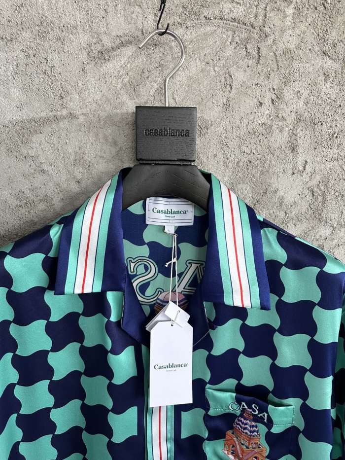 NIGO Casablanca Men's Summer Geometric Pattern Printed Single-Breasted Short-Sleeved Shirt and Casual Drawstring Shorts Set #nigo77127