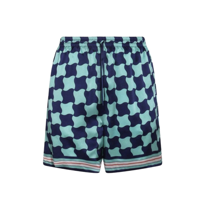 NIGO Casablanca Men's Summer Geometric Pattern Printed Single-Breasted Short-Sleeved Shirt and Casual Drawstring Shorts Set #nigo77127