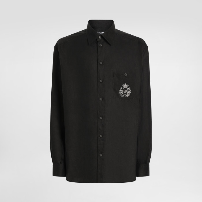 NIGO Dolce & Gabbana Men's Spring/Summer Solid Colour Embroidered Pattern Printed Single-Breasted Linen Fabric Long-Sleeved Shirt #nigo77135