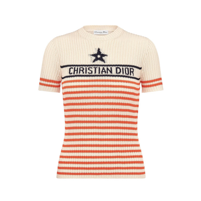 NIGO DIOR Women's Summer Striped Appliquéd Letters Knit Round Neck Short Sleeve T-shirt #nigo77133