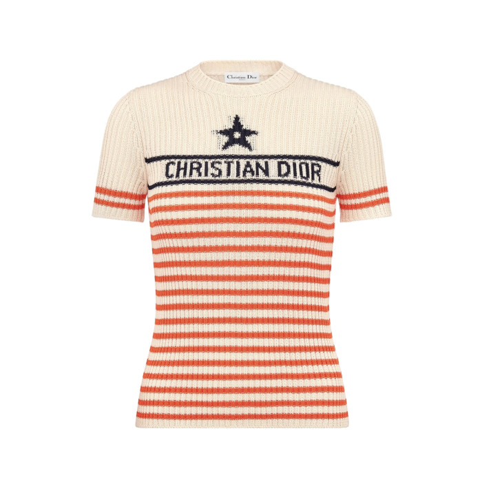 NIGO DIOR Women's Summer Striped Appliquéd Letters Knit Round Neck Short Sleeve T-shirt #nigo77133