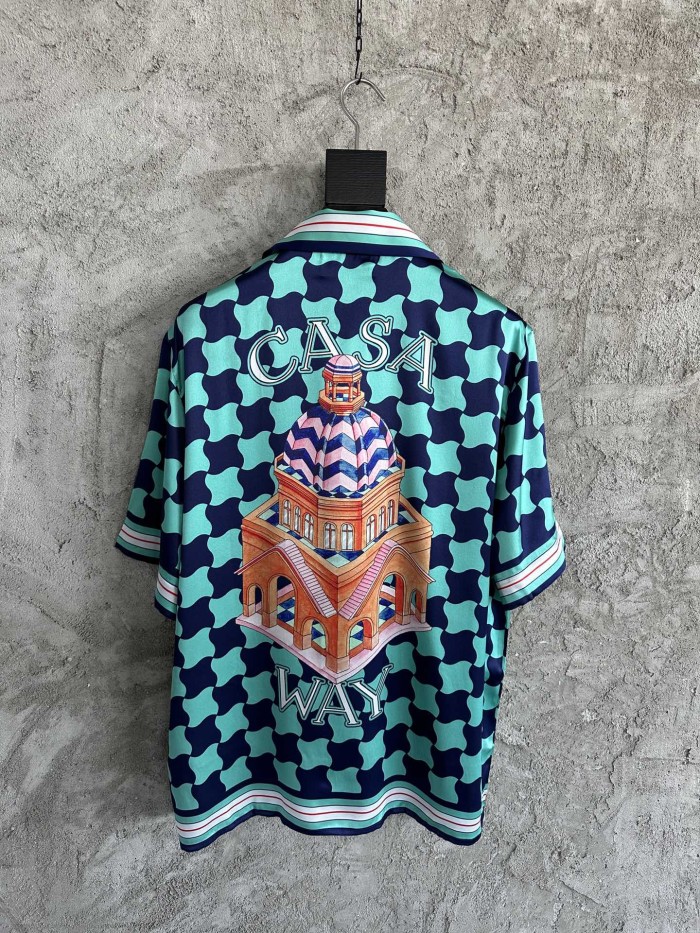 NIGO Casablanca Men's Summer Geometric Pattern Printed Single-Breasted Short-Sleeved Shirt and Casual Drawstring Shorts Set #nigo77127