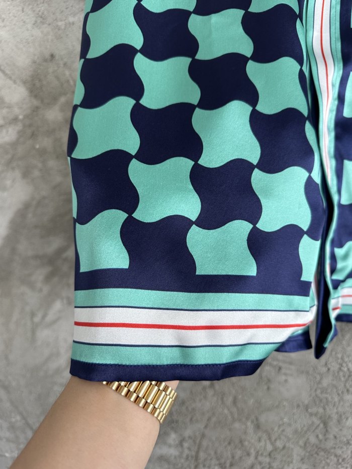 NIGO Casablanca Men's Summer Geometric Pattern Printed Single-Breasted Short-Sleeved Shirt and Casual Drawstring Shorts Set #nigo77127