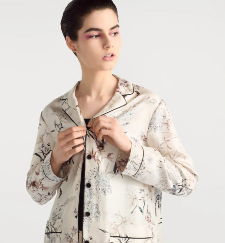 NIGO Dior Women's Floral Print Lapel Long-Sleeved Silk Shirt Spring And Fall Loose Homewear Suit Elastic Waist Casual Pants Ngvp #nigo1682