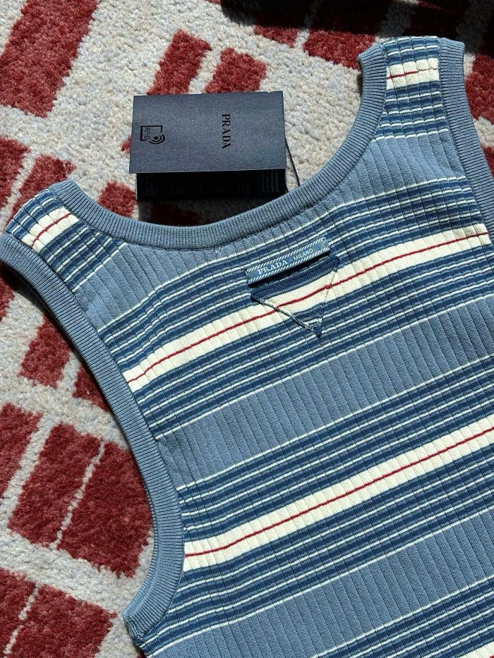 NIGO Prada Women's Summer Color Block Striped Print Knitted Sleeveless Tank Top #nigo77155