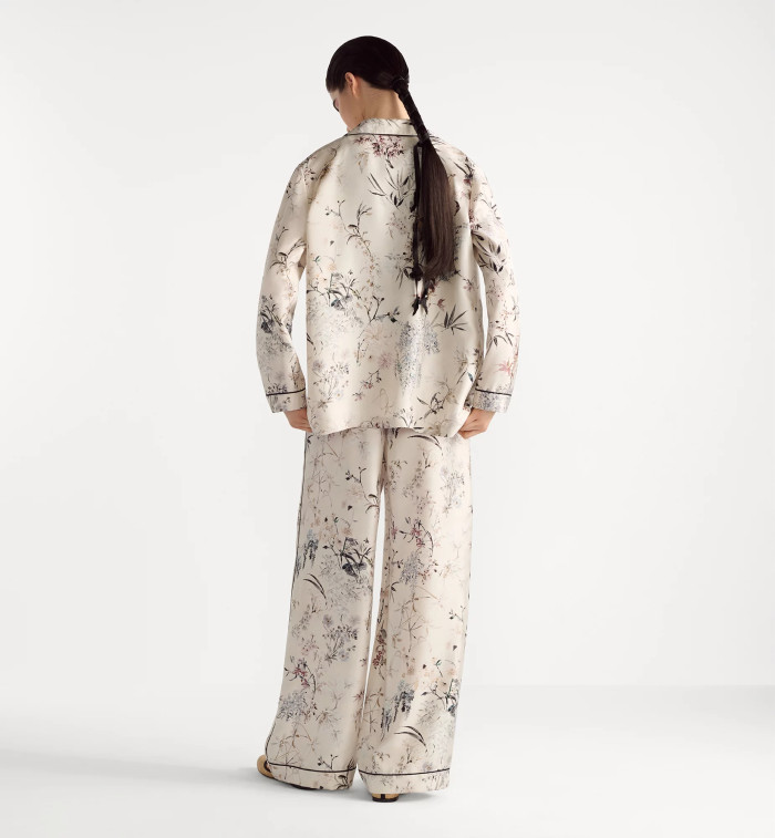 NIGO Dior Women's Floral Print Lapel Long-Sleeved Silk Shirt Spring And Fall Loose Homewear Suit Elastic Waist Casual Pants Ngvp #nigo1682