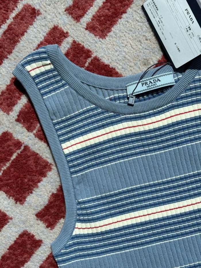NIGO Prada Women's Summer Color Block Striped Print Knitted Sleeveless Tank Top #nigo77155