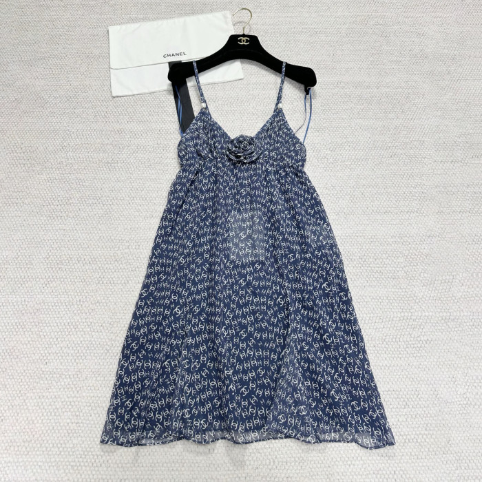 NIGO Chanel Women's Summer Solid Color Alphabet Spaghetti Strap Silk Dress #nigo77167