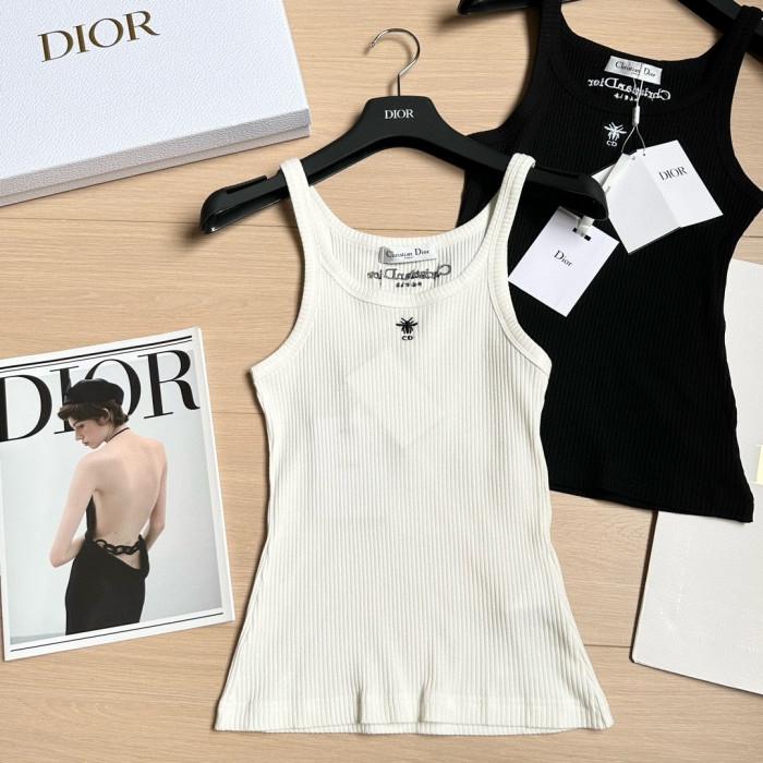 NIGO DIOR Women's Summer Solid Color Embroidered Bee Print Round Neck Tank Top #nigo77174