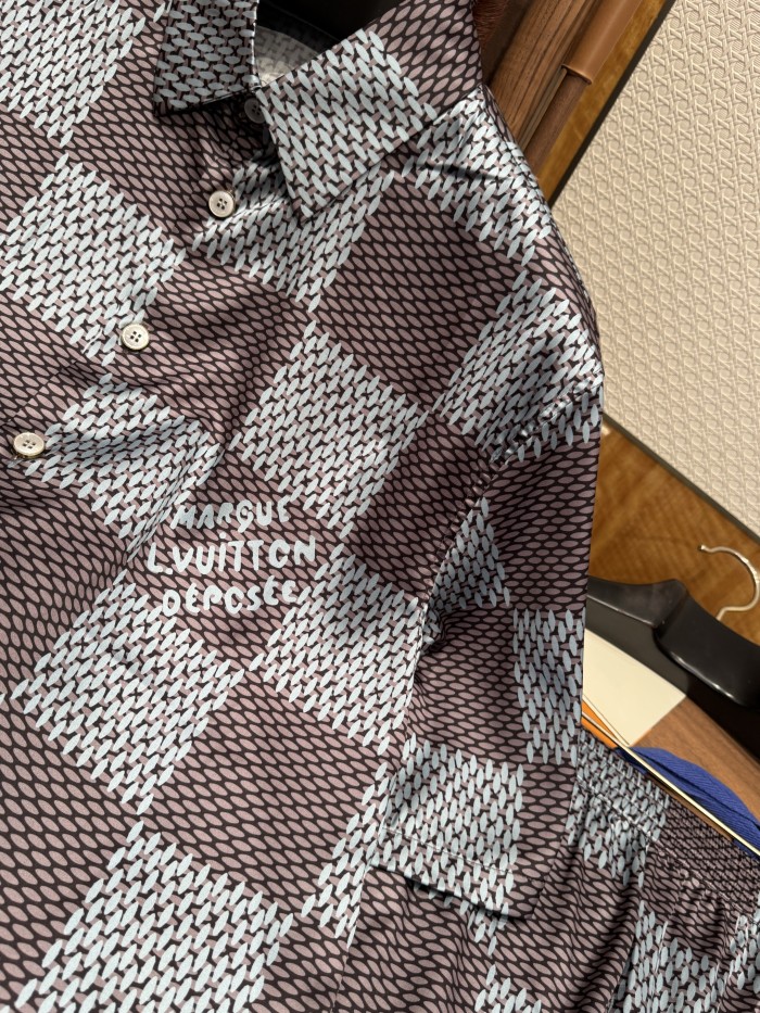 NIGO Louis Vuitton Men's Summer Solid Color Checkered Print Single-Breasted Short-Sleeved Shirt and Casual Shorts Set Suit #nigo77177