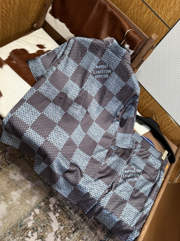 NIGO Louis Vuitton Men's Summer Solid Color Checkered Print Single-Breasted Short-Sleeved Shirt and Casual Shorts Set Suit #nigo77177