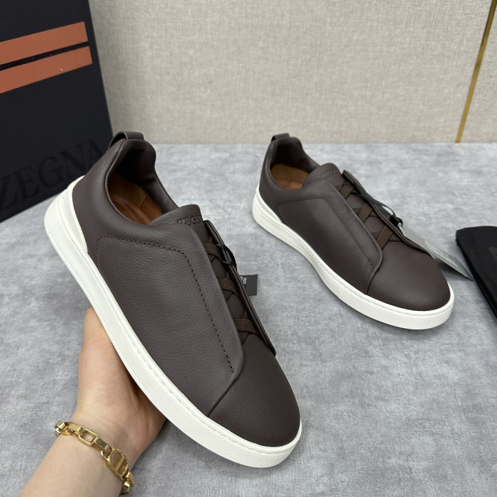 NIGO Ermenegildo Zegna Men's Solid Color Leather Fabric Simple Flat Casual Shoes #nigo77176