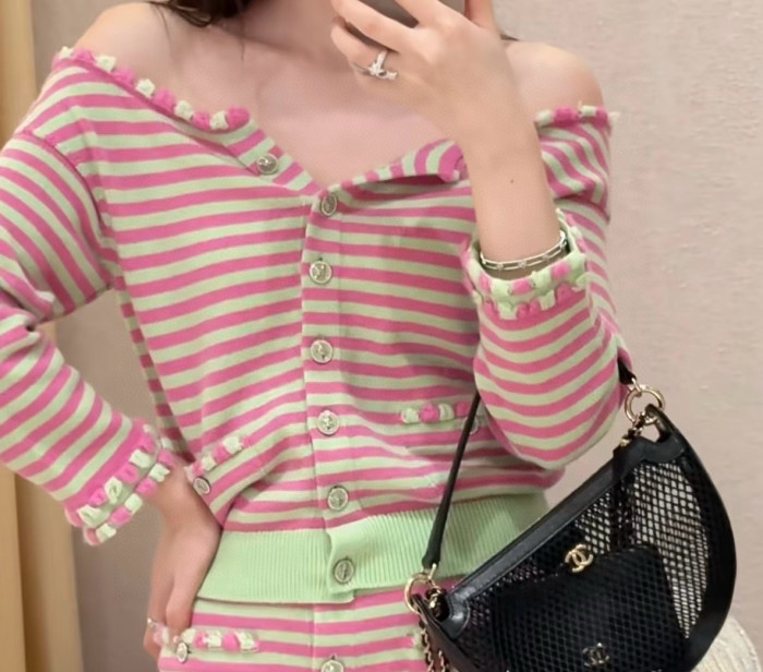 NIGO Chanel Women's Striped Button Spring Autumn Winter Cashmere Single Breasted Color Blocking Long Sleeve Cardigan Ngvp #nigo1686