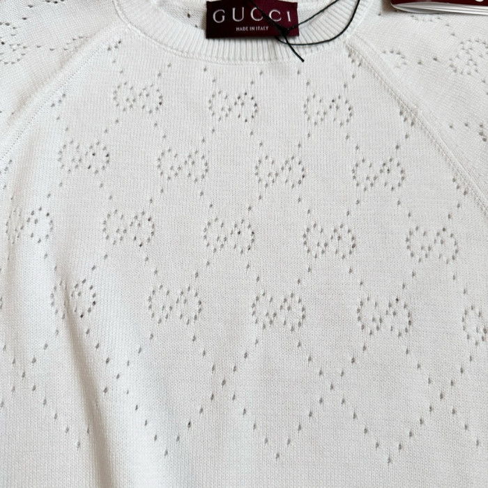 NIGO Gucci Women's Summer Solid Color Jacquard Round Neck Short Sleeve Knitted Sweater T-shirt #nigo77163