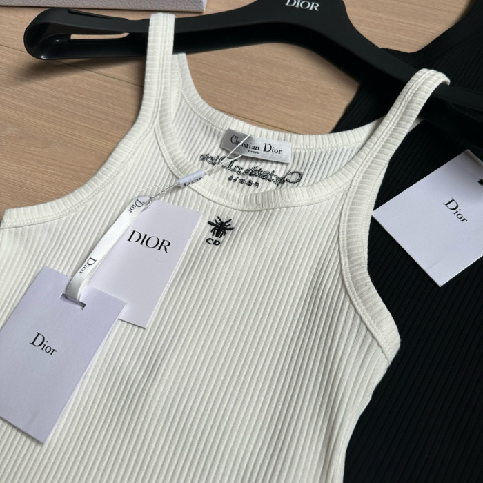 NIGO DIOR Women's Summer Solid Color Embroidered Bee Print Round Neck Tank Top #nigo77174