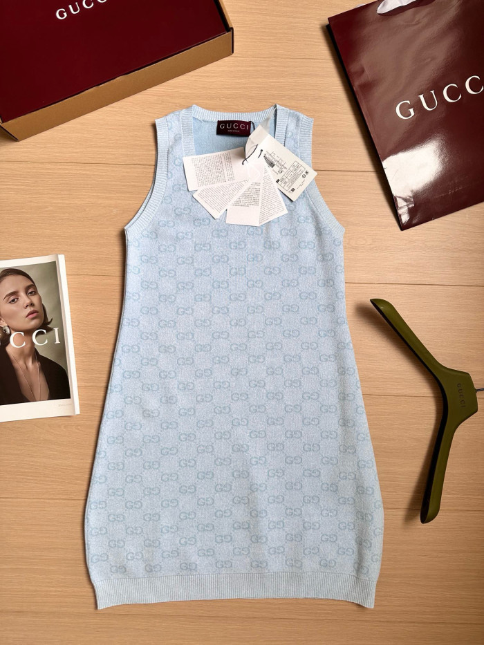NIGO Gucci Women's Spring/Summer Solid Color Jacquard Print Round Neck Short Sleeveless Dress #nigo77162