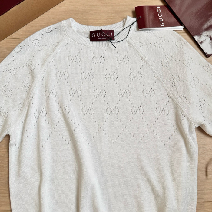 NIGO Gucci Women's Summer Solid Color Jacquard Round Neck Short Sleeve Knitted Sweater T-shirt #nigo77163