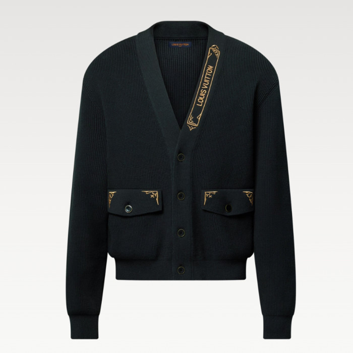 NIGO Louis Vuitton Men's Spring And Fall V-Neck Logo Embroidery Single-Breasted Long-Sleeved Solid Color Cotton Blend Cardigan #nigo81267