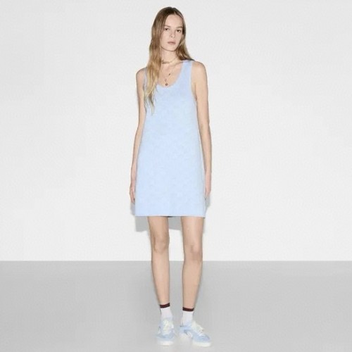 NIGO Gucci Women's Spring/Summer Solid Color Jacquard Print Round Neck Short Sleeveless Dress #nigo77162