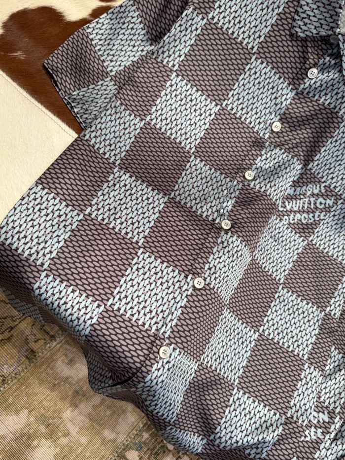NIGO Louis Vuitton Men's Summer Solid Color Checkered Print Single-Breasted Short-Sleeved Shirt and Casual Shorts Set Suit #nigo77177