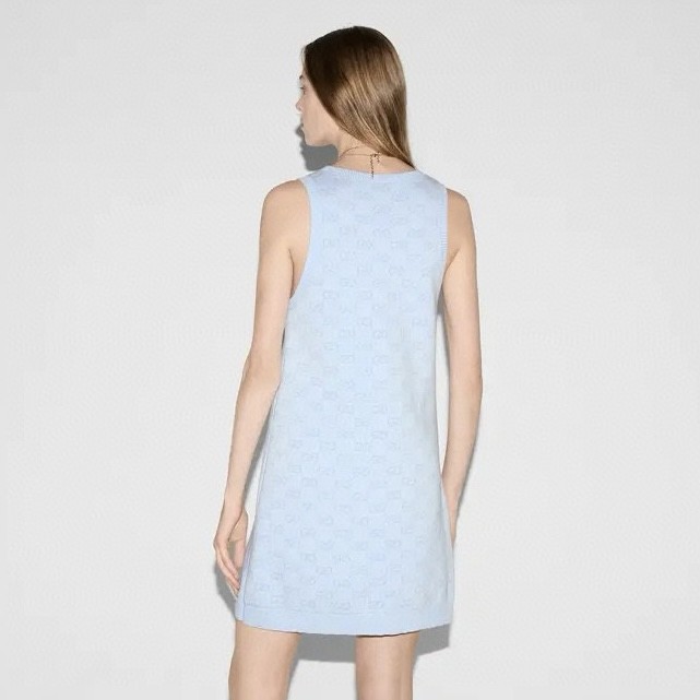 NIGO Gucci Women's Spring/Summer Solid Color Jacquard Print Round Neck Short Sleeveless Dress #nigo77162