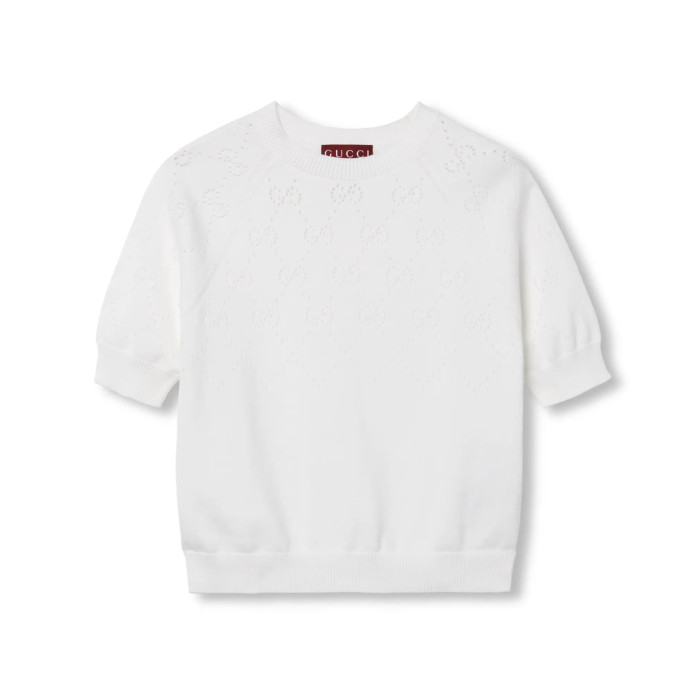 NIGO Gucci Women's Summer Solid Color Jacquard Round Neck Short Sleeve Knitted Sweater T-shirt #nigo77163