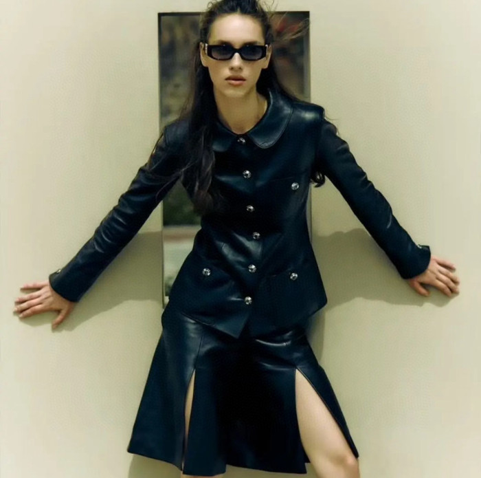 NIGO Chanel Women's Spring And Autumn Sheepskin Solid Color Four Pockets Single-Breasted Lapel Long-Sleeved Leather Coat Jacket #nigo81268